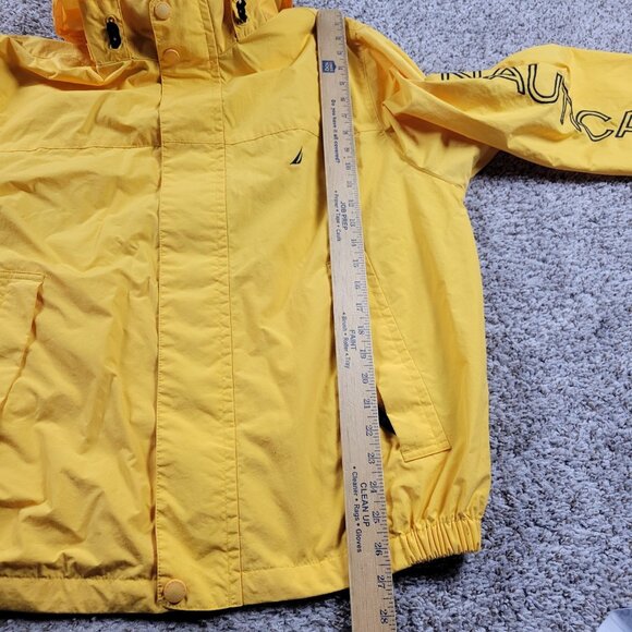 Nautica Jacket Mens Large Yellow Lightweight Hooded Sailing Windbreaker Spellout - Picture 3 of 9